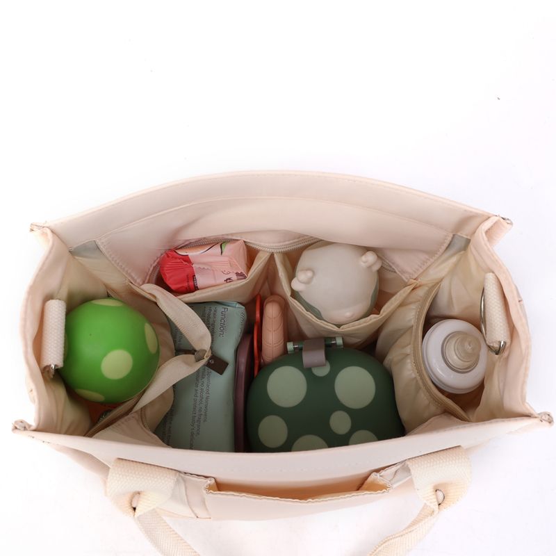 حقيبة حمل حقيبة حفاضات الأم حقيبة يد متعددة الوظائف ذات سعة كبيرة مع حزام كتف قابل للتعديل اللون البيج big image 5