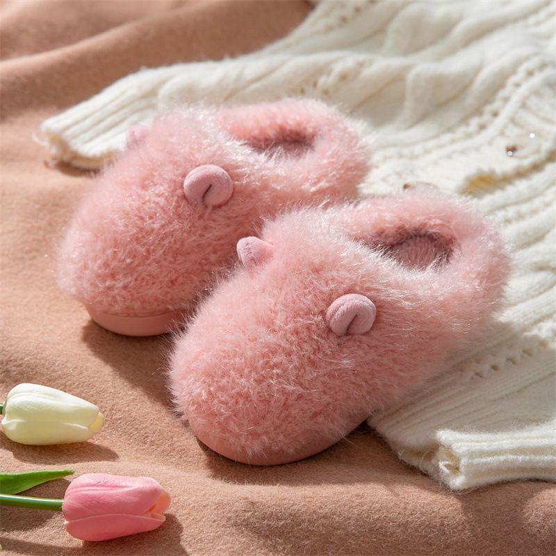 Toddler / Kid Cartoon Fluffy Thermal Slippers Pink