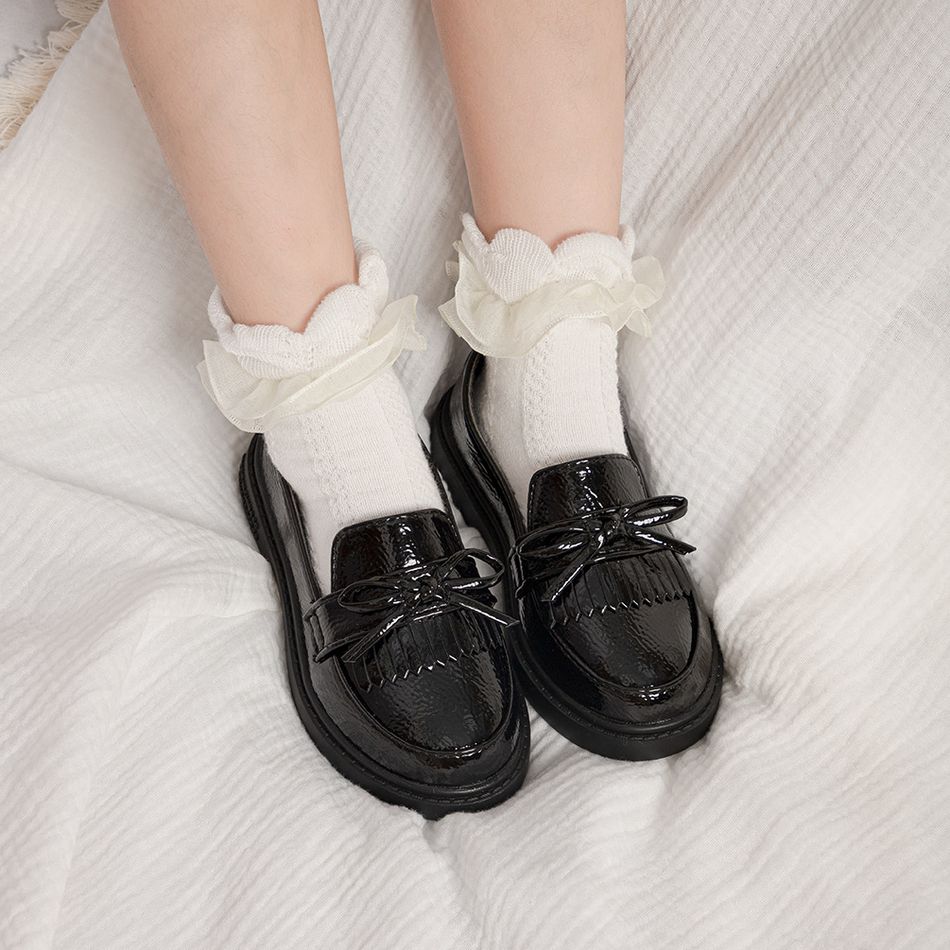 Toddler / Kid Fashion Fringe & Bow Decor Black Loafers Black big image 3
