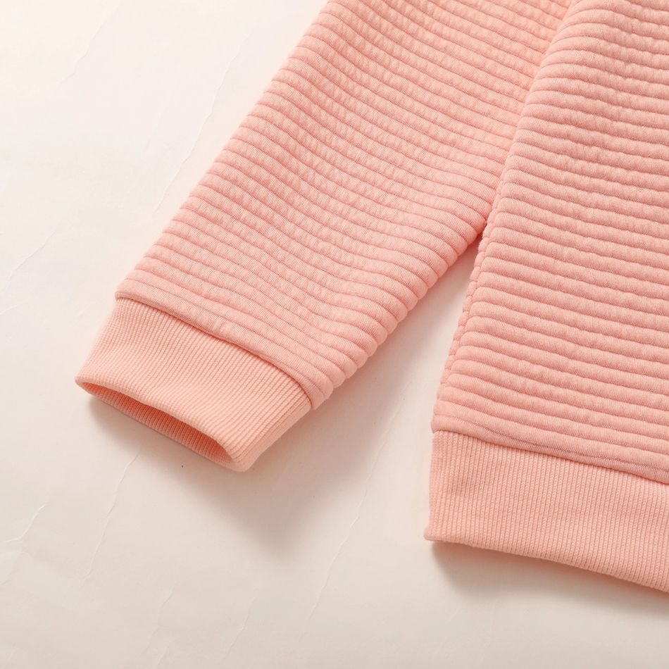 Kid Boy/Kid Girl Textured Solid Color Round-collar Sweatshirt Pink big image 4