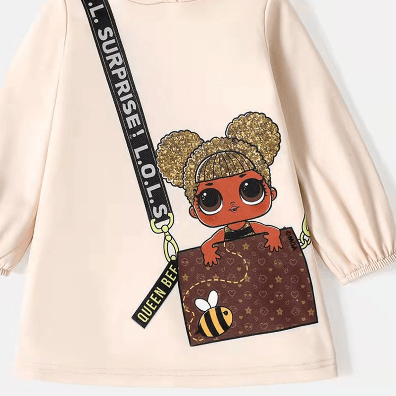 L.O.L. SURPRISE! Toddler Girl Bag Print Long-sleeve Hooded Sweatshirt Dress Beige big image 2