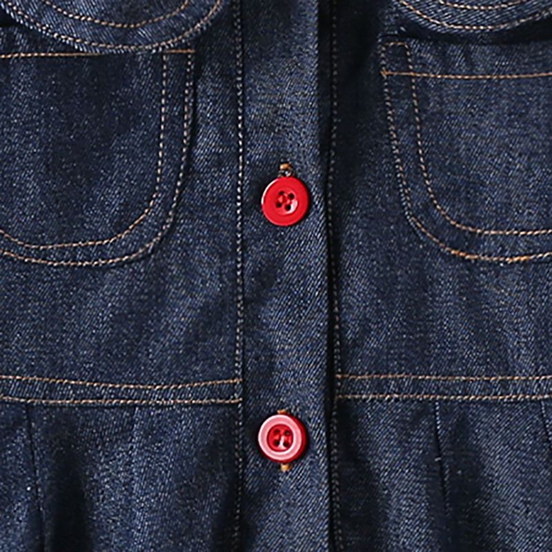 Toddler Girl Doll Collar Button Design Long-sleeve Denim Dress Blue big image 3
