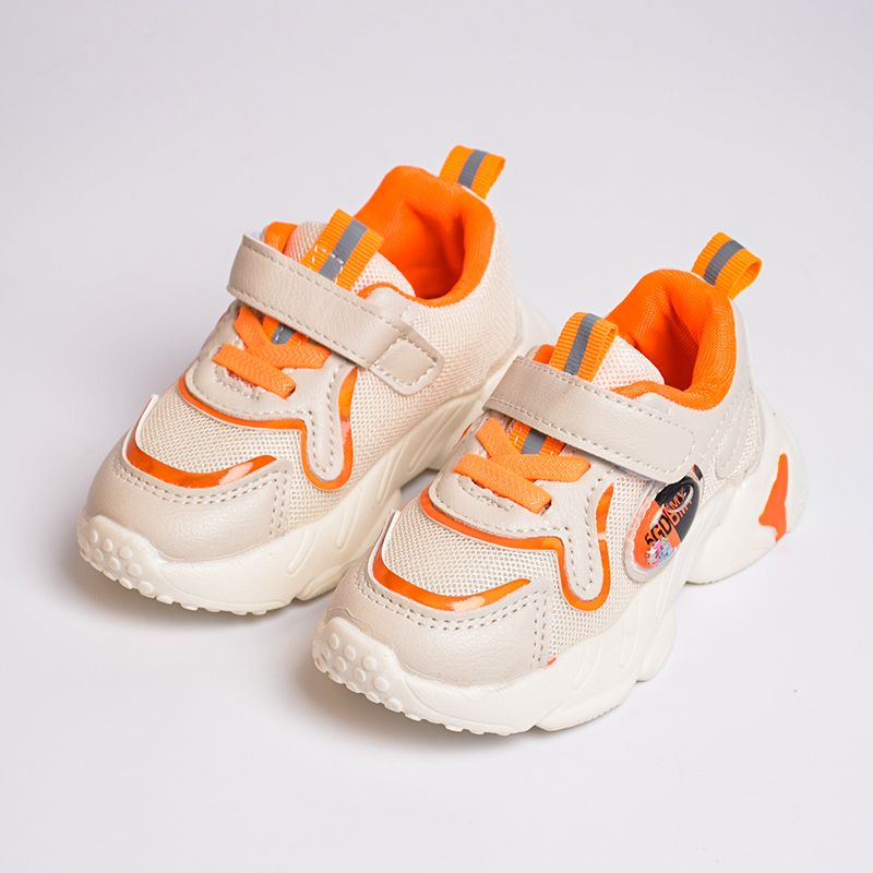 Toddler Colorblock Mesh Panel Velcro Strap Sneakers Orange