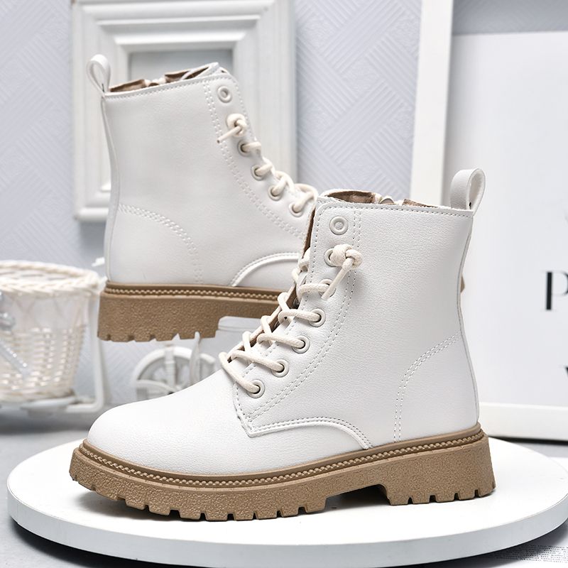 Toddler / Kid Solid Minimalist Lace-up High Top Boots White big image 2