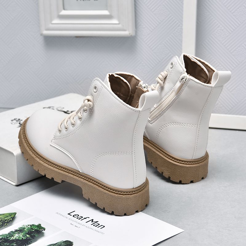 Toddler / Kid Solid Minimalist Lace-up High Top Boots White big image 3