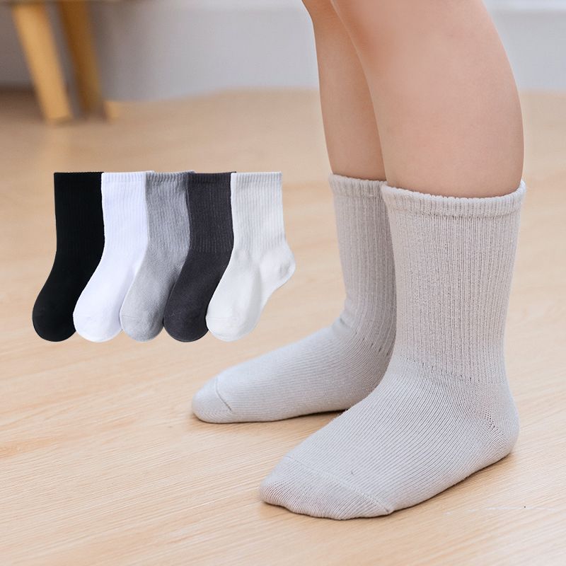 5-pairs Baby / Toddler / Kid Minimalist Plain Socks Color-A big image 2