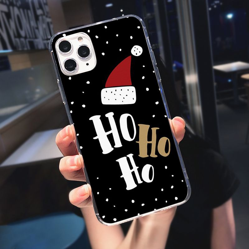 Christmas Hat Letter iPhone Case Soft TPU Protective Case for iPhone 8/8 Plus/11/11 Pro/11 Pro Max/12/12 Pro/12 Pro Max/12 Mini/X/XS/XS Max/XR/13/13 Pro/13 Pro Max/13 Mini White