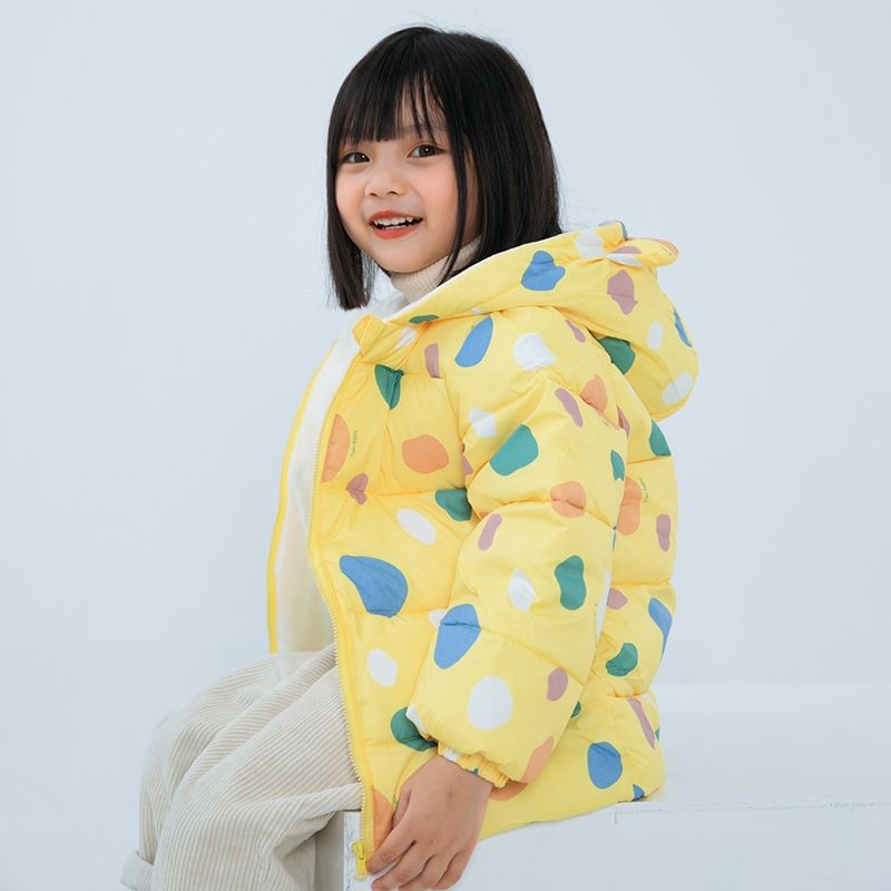 Kid Girl Painting Print Ear Design Hooded Padded Coat Yellow big image 4