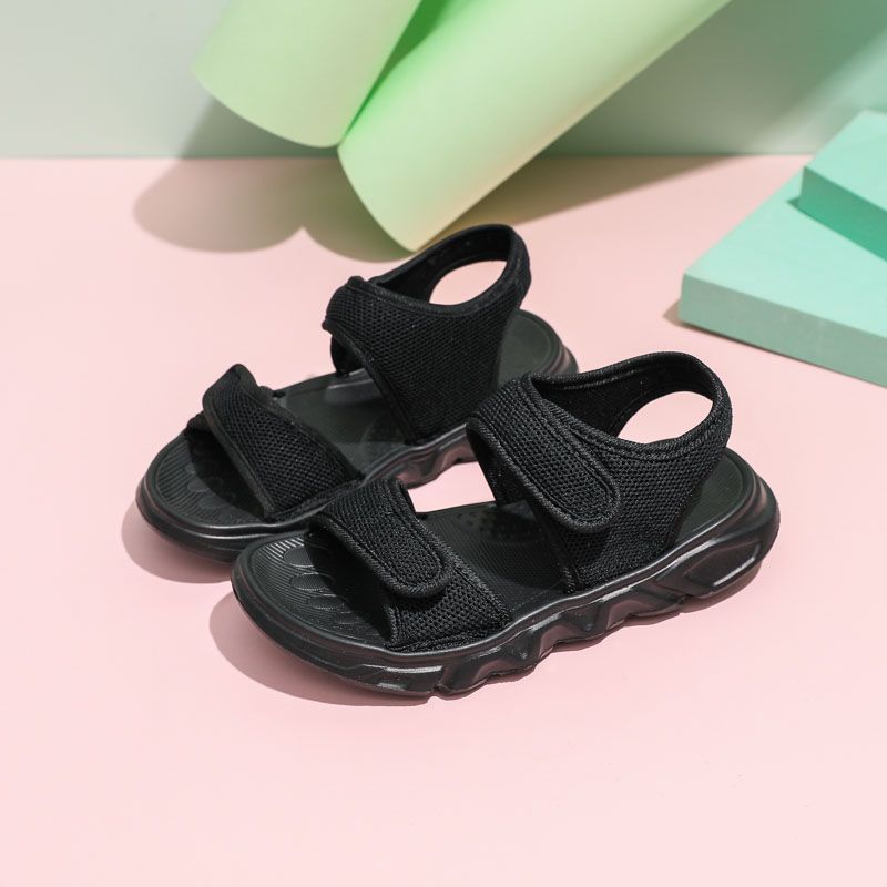 Toddler / Kid Mesh Panel Twin Velcro Sandals Black big image 1