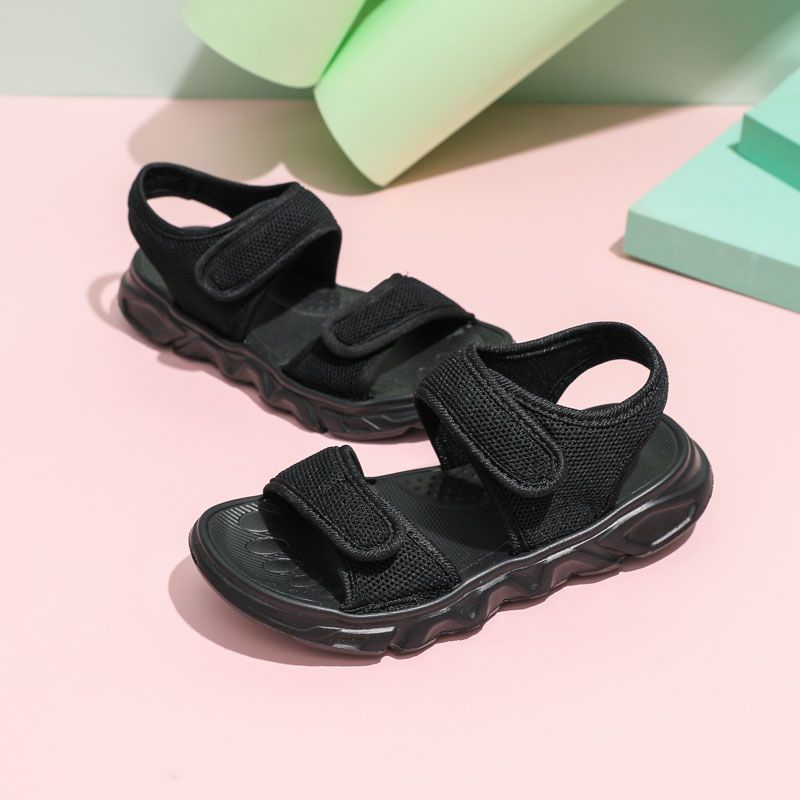 Toddler / Kid Mesh Panel Twin Velcro Sandals Black big image 2