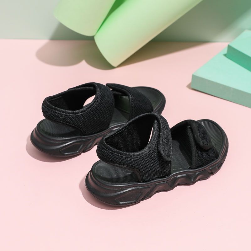 Toddler / Kid Mesh Panel Twin Velcro Sandals Black big image 3