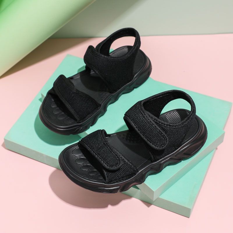 Toddler / Kid Mesh Panel Twin Velcro Sandals Black big image 4