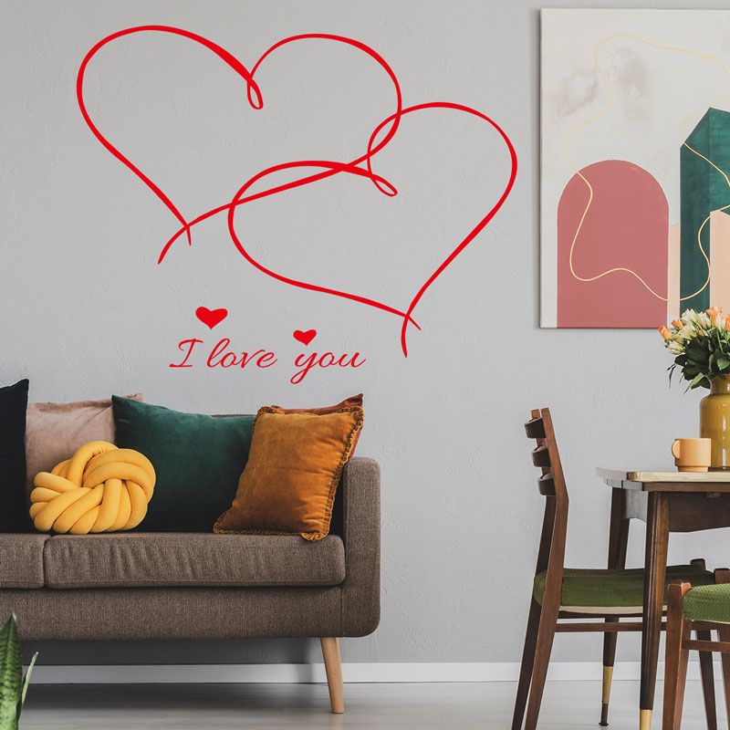 I Love You Valentine's Day Wall Decal Love Heart Wall Art Stickers Decor for Living Room Bedroom TV Valentine's Day Background Decoration Red