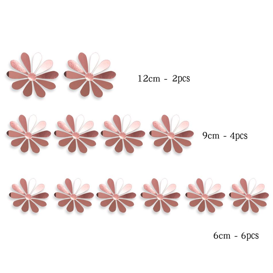 Metal Texture 3D Flowers Wall Decal DIY Art Crafts Wall Sticker for Mall Home Living Room Bedroom Garden Festival Party Decor Rose Gold