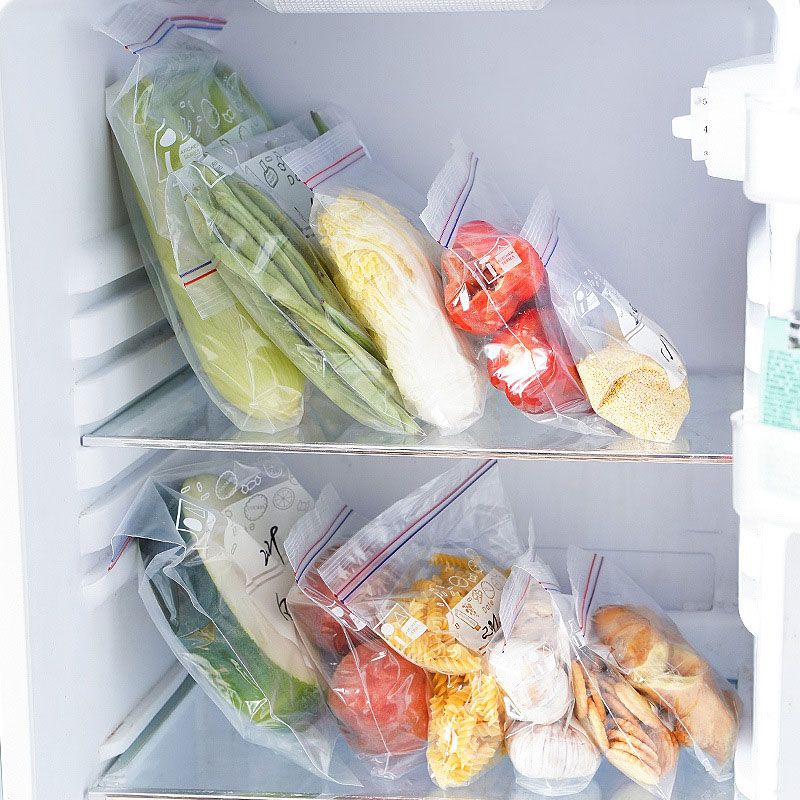 10/15/20/45-pack Vegetable Fruit Fresh Keeping Bag Household Plastic Freezing Preservation Sealed Bags Fridge Sealed Zip Fresh-keeping Bag White