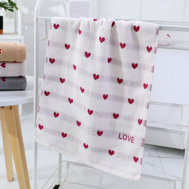 100% Cotton Heart Graphic Washcloth Face Washing Water Absorption Towel Soft Household Bath Towel White
