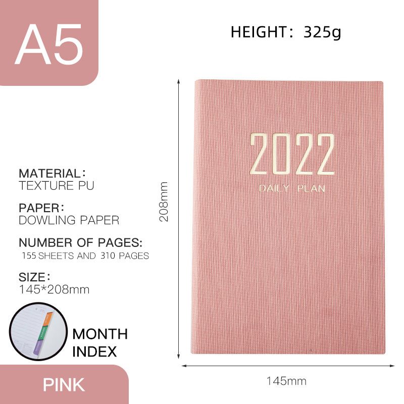 2022 English Agenda Notebook 365 Days Schedule Book Month Index Notebook Notepad Daily Plan Weekly Plan Monthly Plan Pink