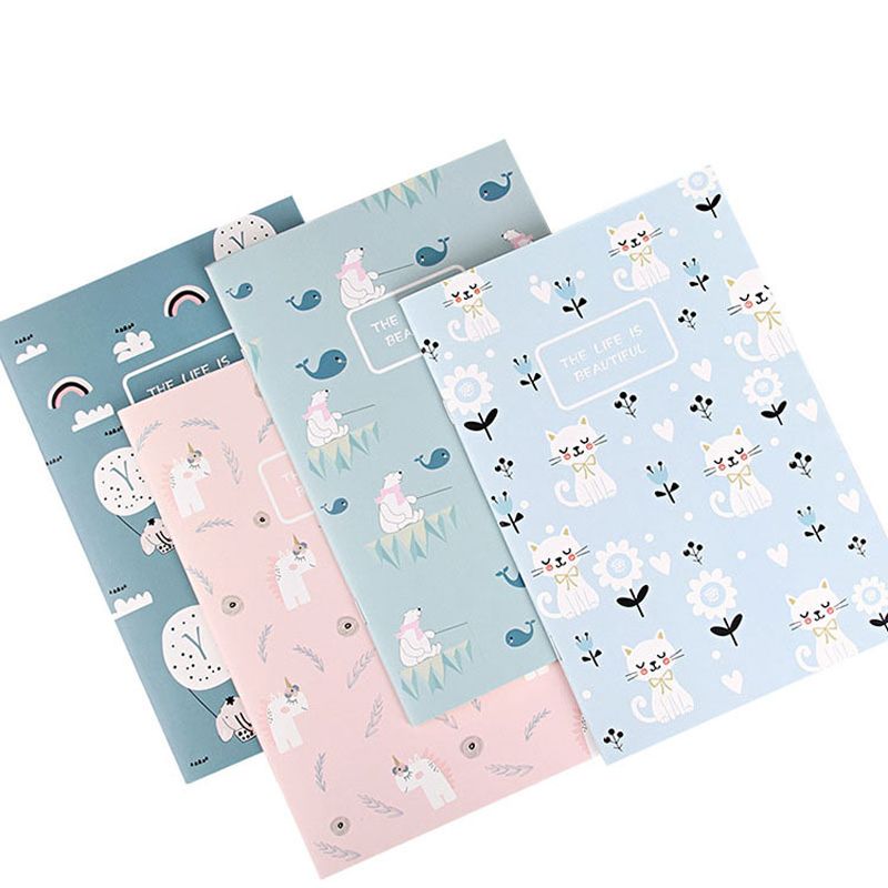 4-pack A5 Notebook Cute Pattern Homework Composition Notebook Daily Notepad Student School Stationery Supply Multi-color