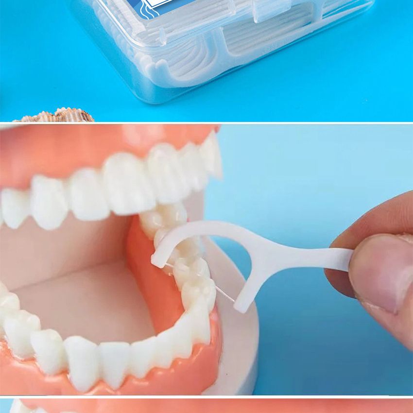 50-pack Dental Floss Picks High Toughness Disposable Plastic Toothpicks Sticks with Portable Storage Box White