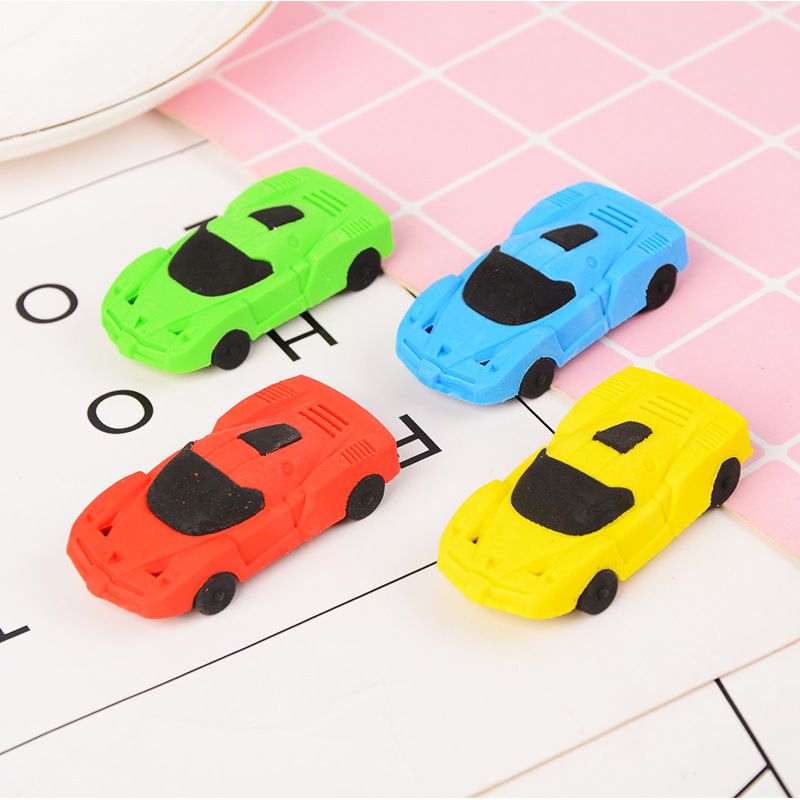 4-pack Car Shaped Erasers Cartoon Racing Car Pencil Eraser Detachable Assembled Toy Eraser (Random Color) Multi-color