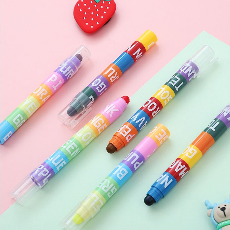 2-pack Splicing Highlighter Marker Pen 12 Color Patchwork Highlighter Crayons Student Stationery School Supplies Multi-color big image 2