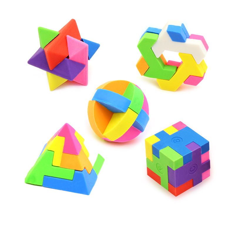 5er-Pack bunter Puzzle-Würfel-Radierer 3D-kreativer, abnehmbarer, zusammengebauter Spielzeug-Radierer zum Selbermachen Mehrfarbig