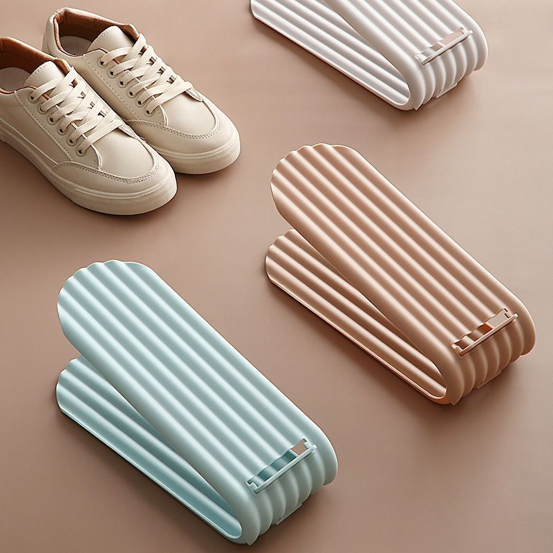 Shoe Slots Organizer Shoe Rack Holder Adjustable 2 Layer Shoe Stacker Space Saver for Closet Organization Pink big image 6