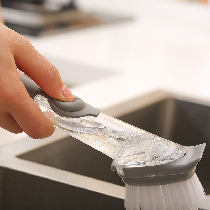 2 In 1 Long Handle Pot Brush Dish Bowl Washing Cleaning Brush Household Cleaning Tools Light Grey big image 6