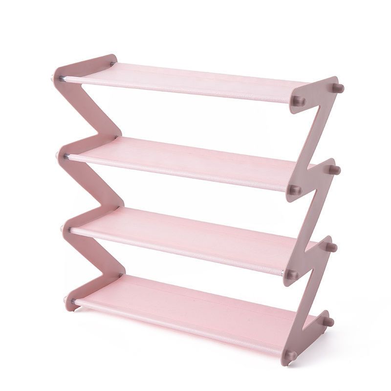 4 Tiers Shoe Rack Z Shape Space Save Shoe Shelf Storage Rack for Bedroom Living Room Light Pink big image 1