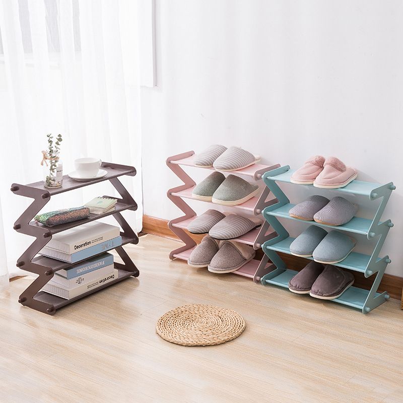 4 Tiers Shoe Rack Z Shape Space Save Shoe Shelf Storage Rack for Bedroom Living Room Light Pink big image 2