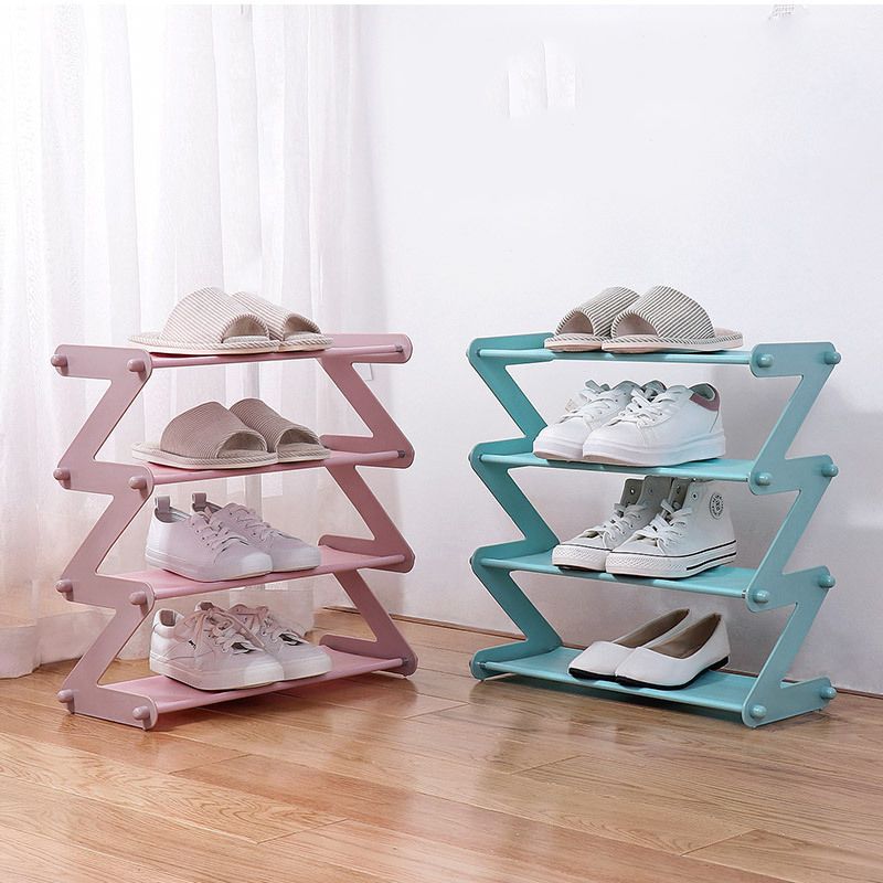 4 Tiers Shoe Rack Z Shape Space Save Shoe Shelf Storage Rack for Bedroom Living Room Light Pink big image 3