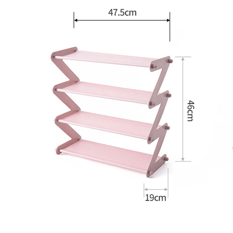 4 Tiers Shoe Rack Z Shape Space Save Shoe Shelf Storage Rack for Bedroom Living Room Light Pink big image 6
