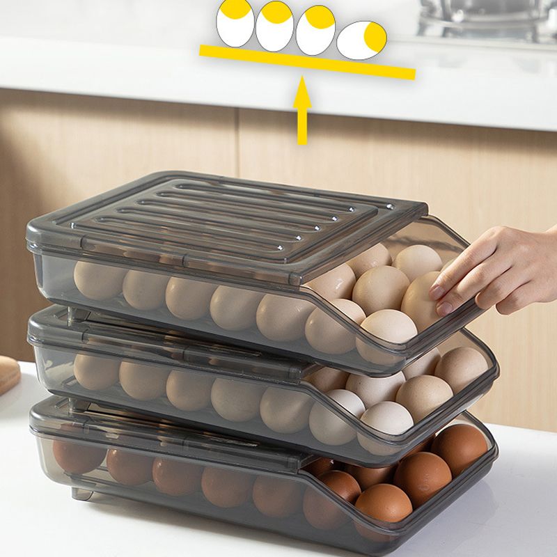 Large Capacity Egg Holder for Fridge Auto-Scrolling Egg Fresh Storage Box Container Organizer Bin Brown big image 3