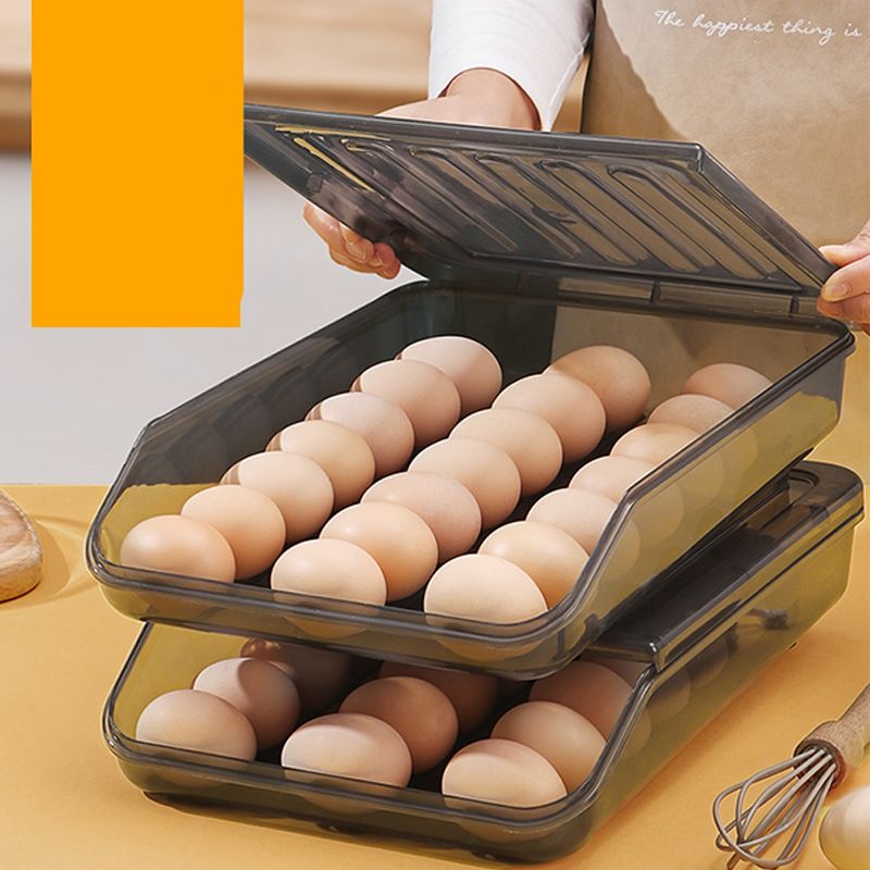 Large Capacity Egg Holder for Fridge Auto-Scrolling Egg Fresh Storage Box Container Organizer Bin Brown big image 8