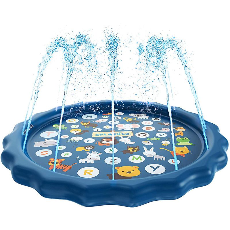 Kids Splash Pad Water Spray Play Mat Sprinkler Wading Pool Outdoor Inflatable Water Summer Toys with Alphabet Blue