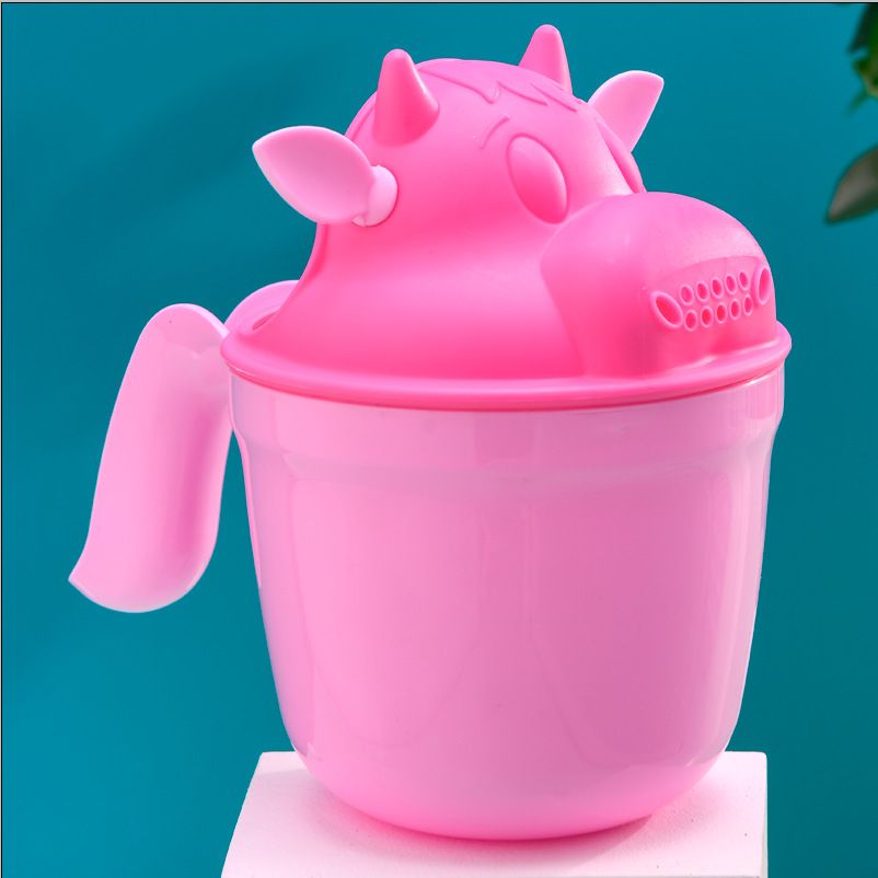 Baby Cartoon Shampoo Cup Kids Shampoo Rinse Cup Shower Sprinkler Spoon Bathroom Accessories Pink big image 1
