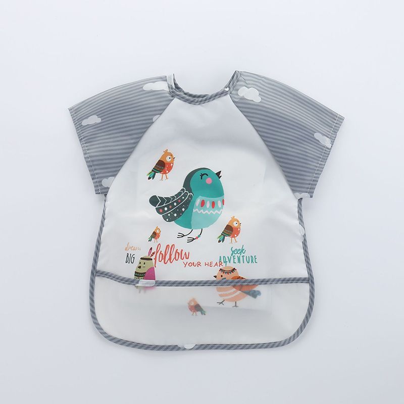 Baby Cartoon Short-sleeve Smock Eating Clothes Bib Art Smocks Water Repellent Oil Repellent Stain Repellent Grey big image 1