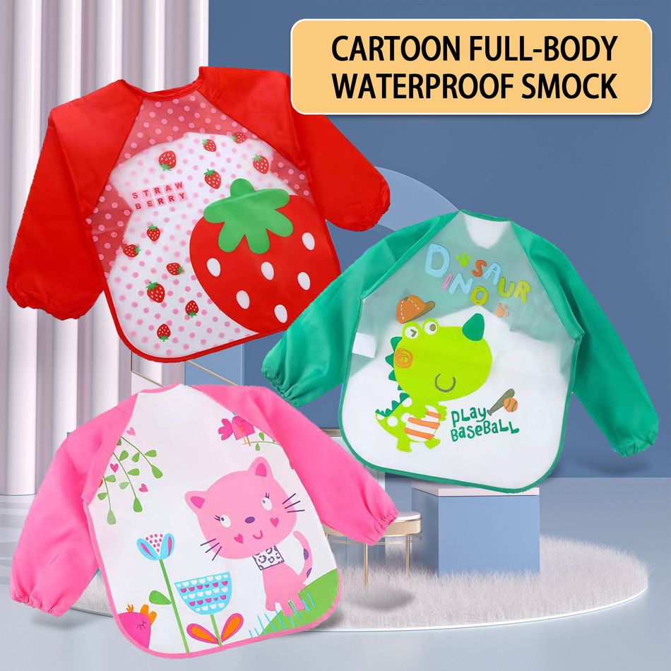 Cartoon Pattern Baby Toddler Waterproof Long-sleeve Smock Water Repellent Oil Repellent Stain Repellent Pink big image 4