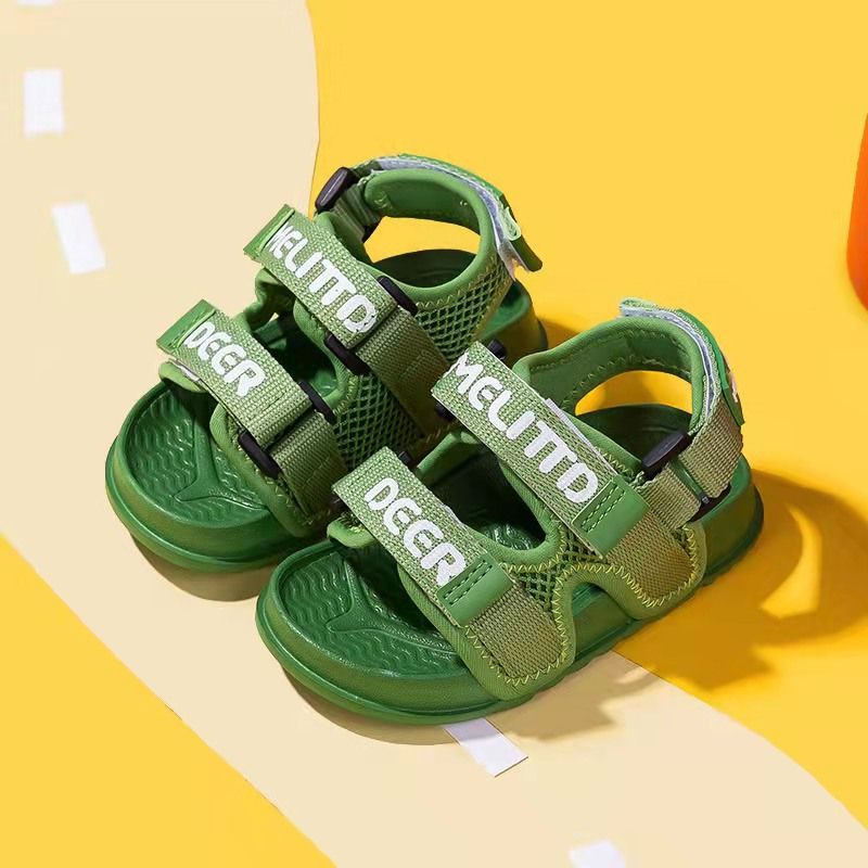 Toddler / Kid Mesh Panel Dual Strap Sandals Dark Green big image 1