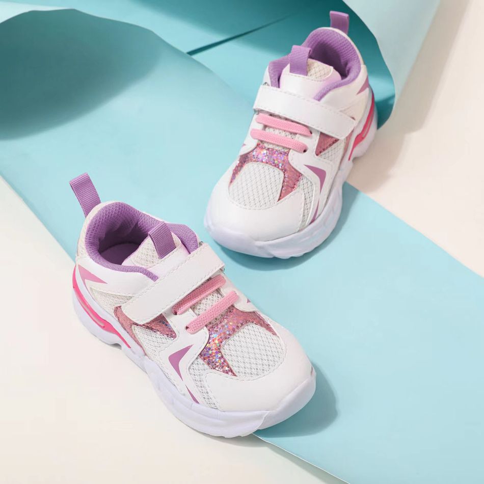 Toddler / Kid Mesh Panel Velcro Strap Pink Sneakers Dark Pink big image 3