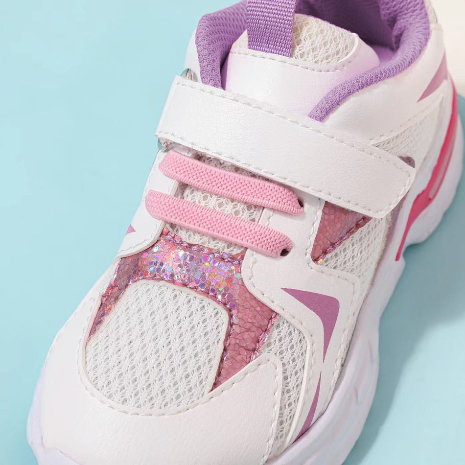 Toddler / Kid Mesh Panel Velcro Strap Pink Sneakers Dark Pink big image 4