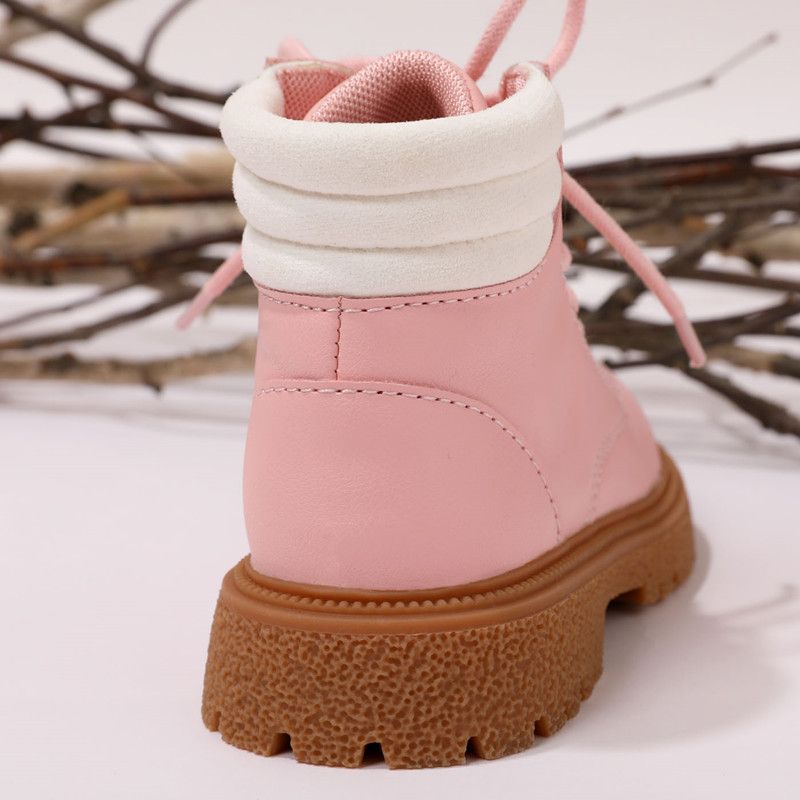Toddler / Kid Color Block Lace Up Boots Pink big image 5