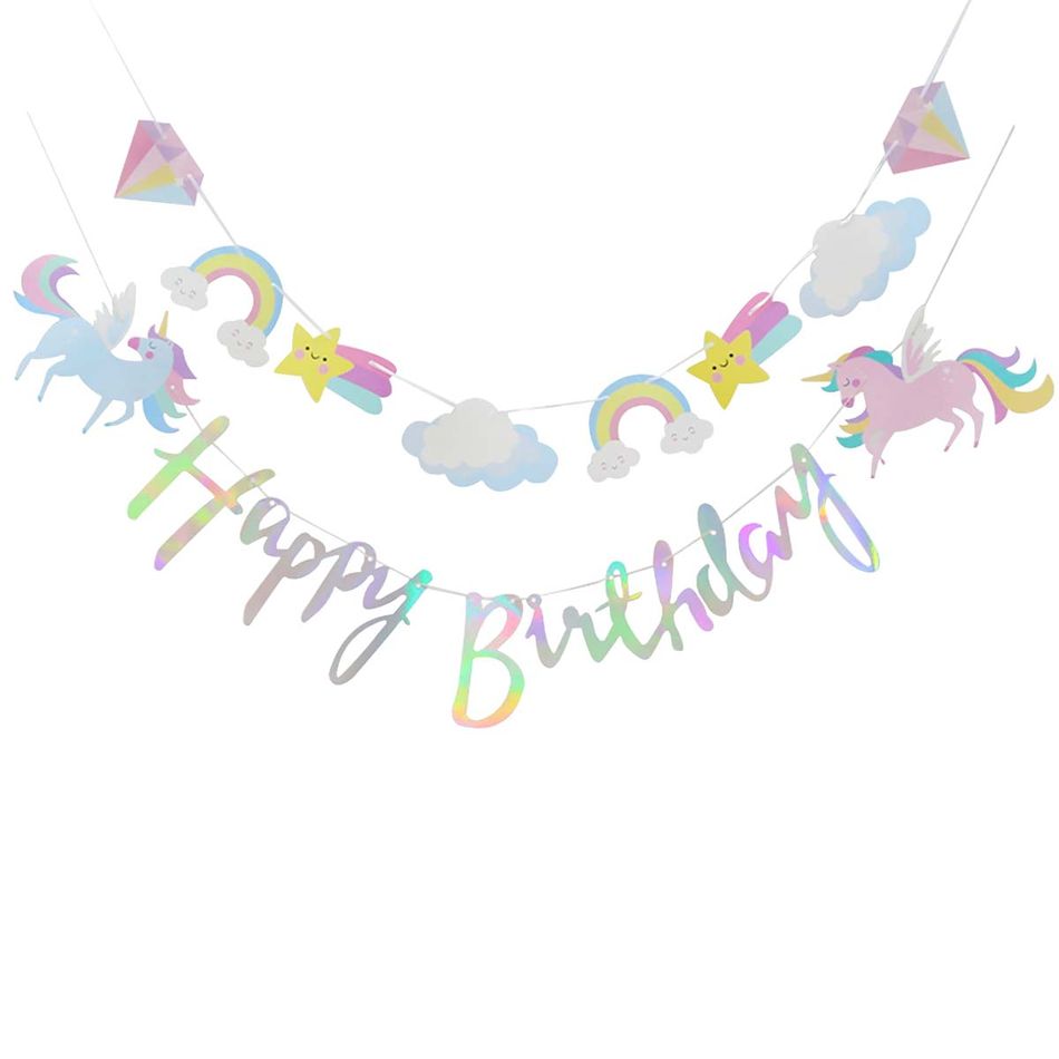 Unicorn Happy Birthday Banner Colorful Unicorn Birthday Party Decoration Supplies Props Multi-color big image 1
