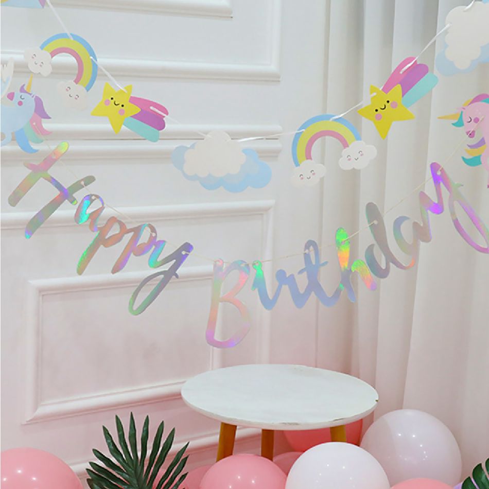 Unicorn Happy Birthday Banner Colorful Unicorn Birthday Party Decoration Supplies Props Multi-color big image 3
