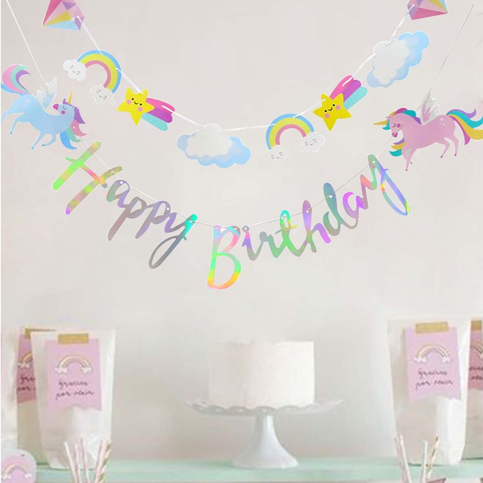 Unicorn Happy Birthday Banner Colorful Unicorn Birthday Party Decoration Supplies Props Multi-color big image 5