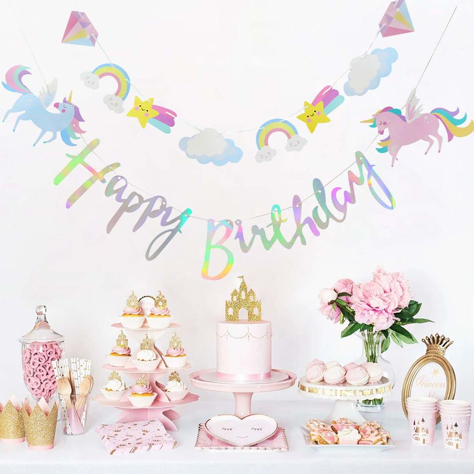 Unicorn Happy Birthday Banner Colorful Unicorn Birthday Party Decoration Supplies Props Multi-color big image 2