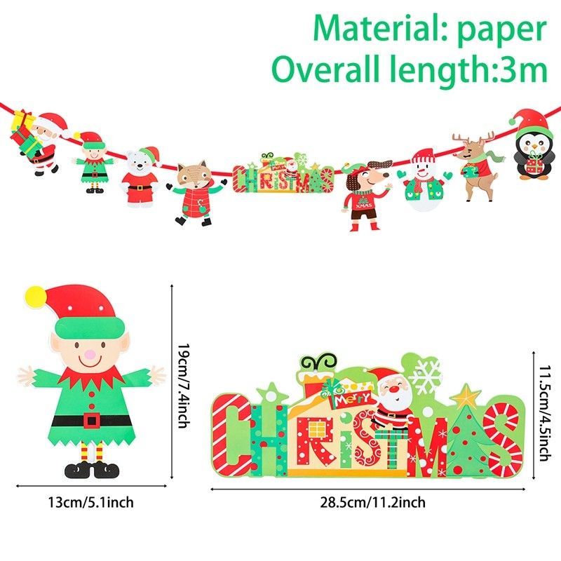 Christmas Banner Bunting Garland Decorations Xmas Party Flags Hanging Decoration Supplies Light Green big image 1