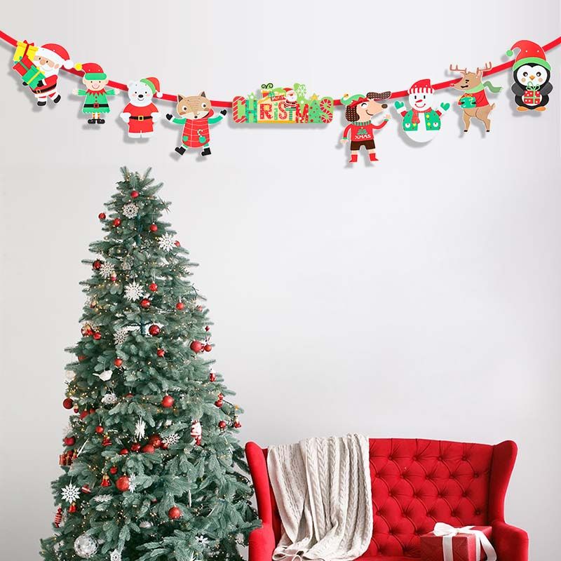 Christmas Banner Bunting Garland Decorations Xmas Party Flags Hanging Decoration Supplies Light Green big image 2