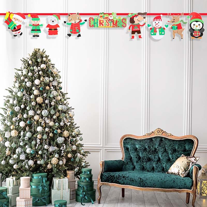 Christmas Banner Bunting Garland Decorations Xmas Party Flags Hanging Decoration Supplies Light Green big image 3