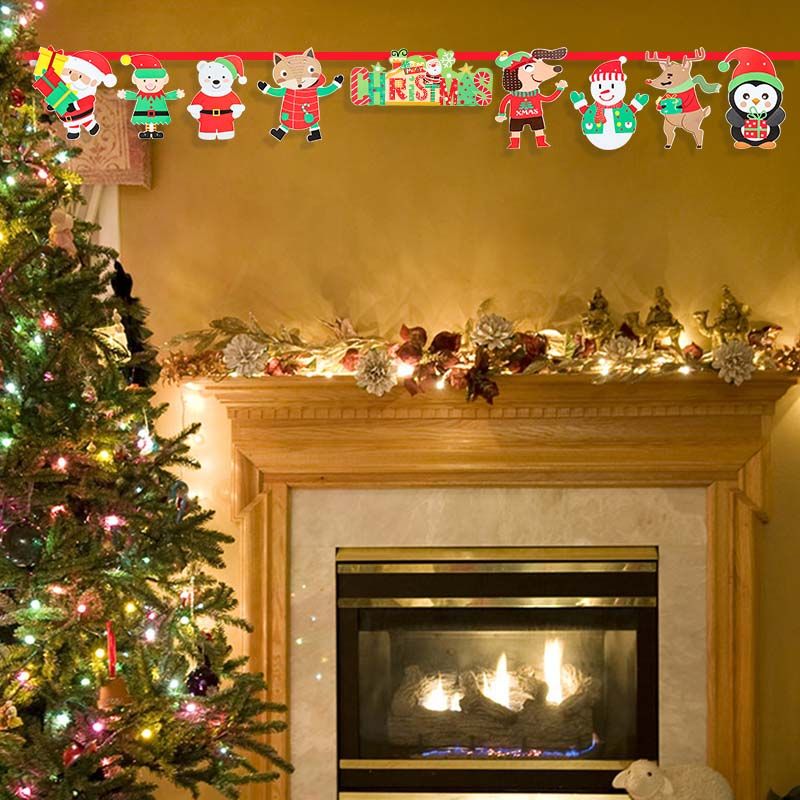 Christmas Banner Bunting Garland Decorations Xmas Party Flags Hanging Decoration Supplies Light Green big image 5